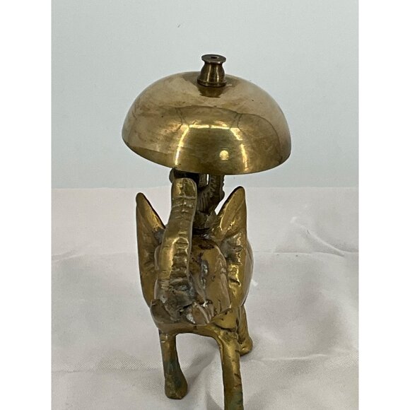 Vintage Brass‎ Elephant Bell Figurine With Patina Hotel Bell Reception Good Luck - Picture 3 of 9